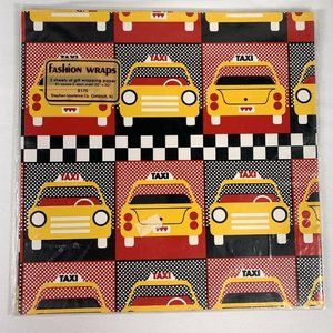 Vintage Stephen Lawrence All Occasion Taxi Cab Gift Wrap Sheets Two 20" x 30"